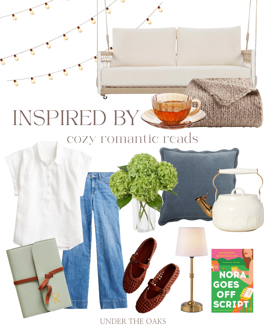 cozy beach reals with tea and swing, linen shirt, denim, and more